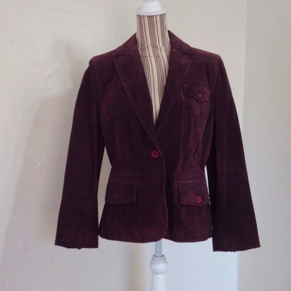 Loft Vintage Purple Leather One Button Jacket Size 12 - Picture 1 of 10